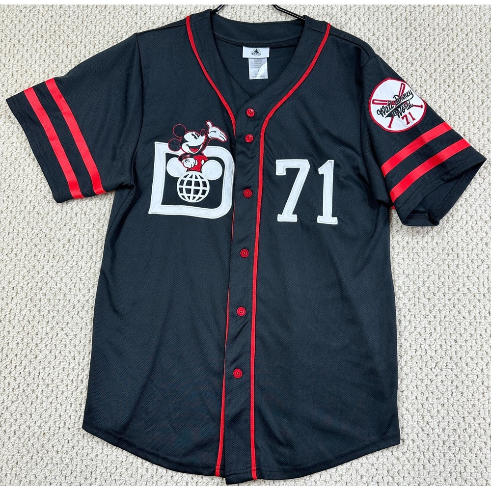 Walt Disney World Baseball Jersey Size S Black Mickey Mouse Button Front Shirt